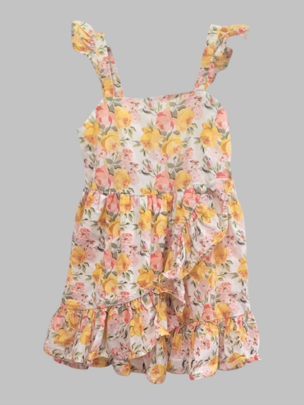 Janie and Jack Girl's Marigold and Pink Flower Ruffle Dresss